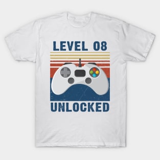 Level 08 unlocked funny gamer 8th birthday T-Shirt